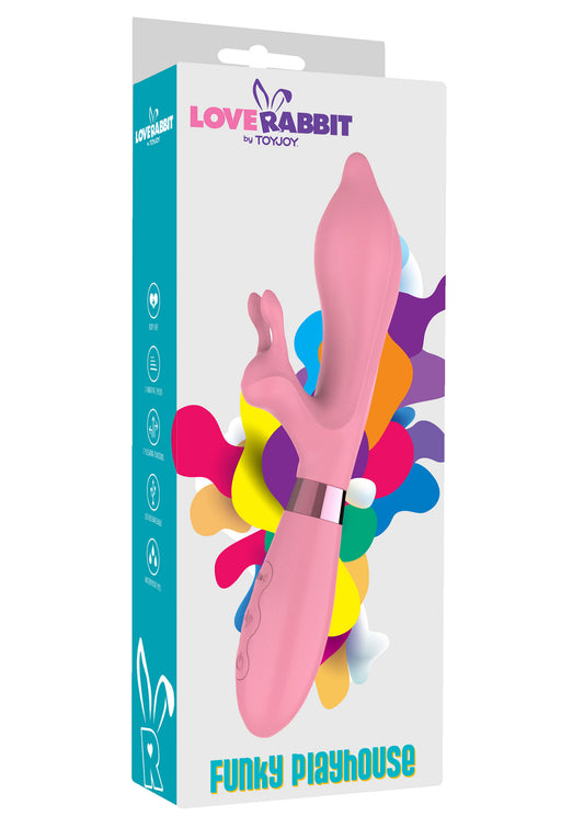 Vibratore Rabbit Love Funky Playhouse di ToyJoy con stimolatore clitorideo e 7 modalità.