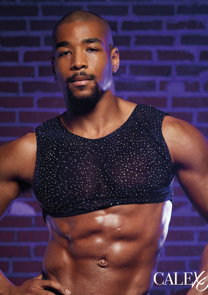 Radiance Crop Top trasparente con strass, aderente e sexy, perfetto per brillare con stile