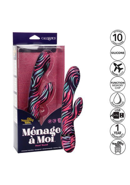 Primo piano del vibratore Naughty Bits Ménage à Moi – materiale vellutato e forma curvata per massimo comfort.
