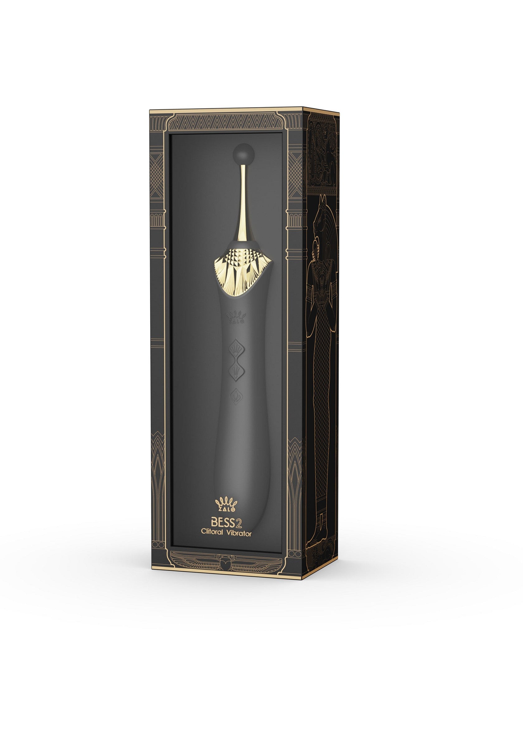 Vibratore BESS 2 nero in confezione elegante con dettagli dorati.