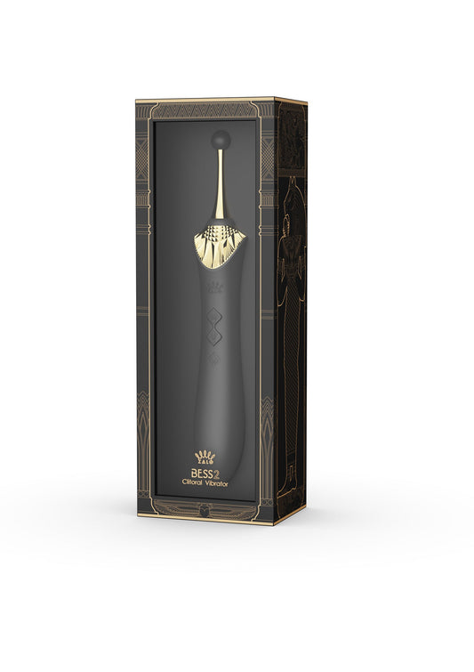Vibratore BESS 2 nero in confezione elegante con dettagli dorati.