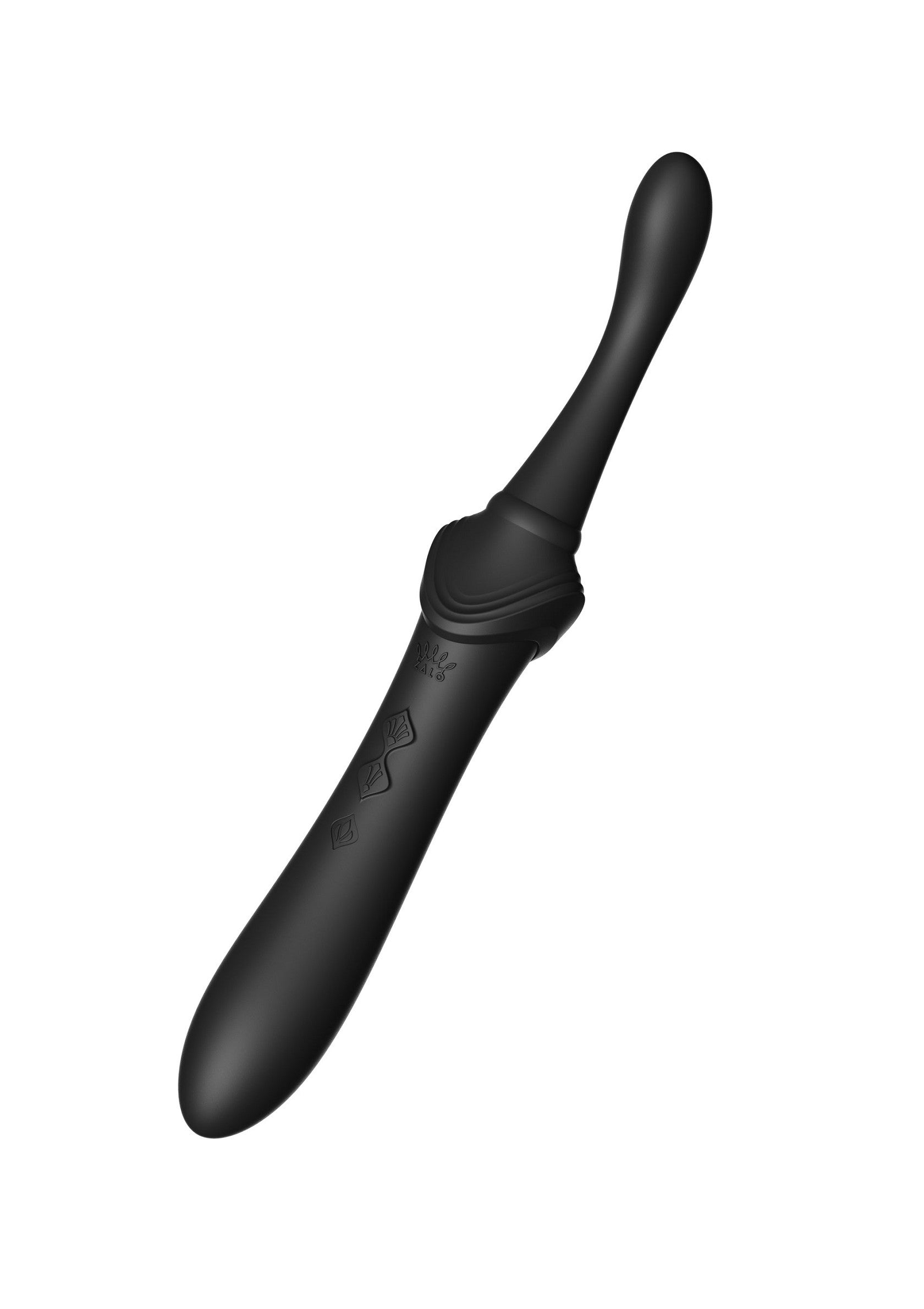 Vibratore nero con punta curva per stimolazione mirata.