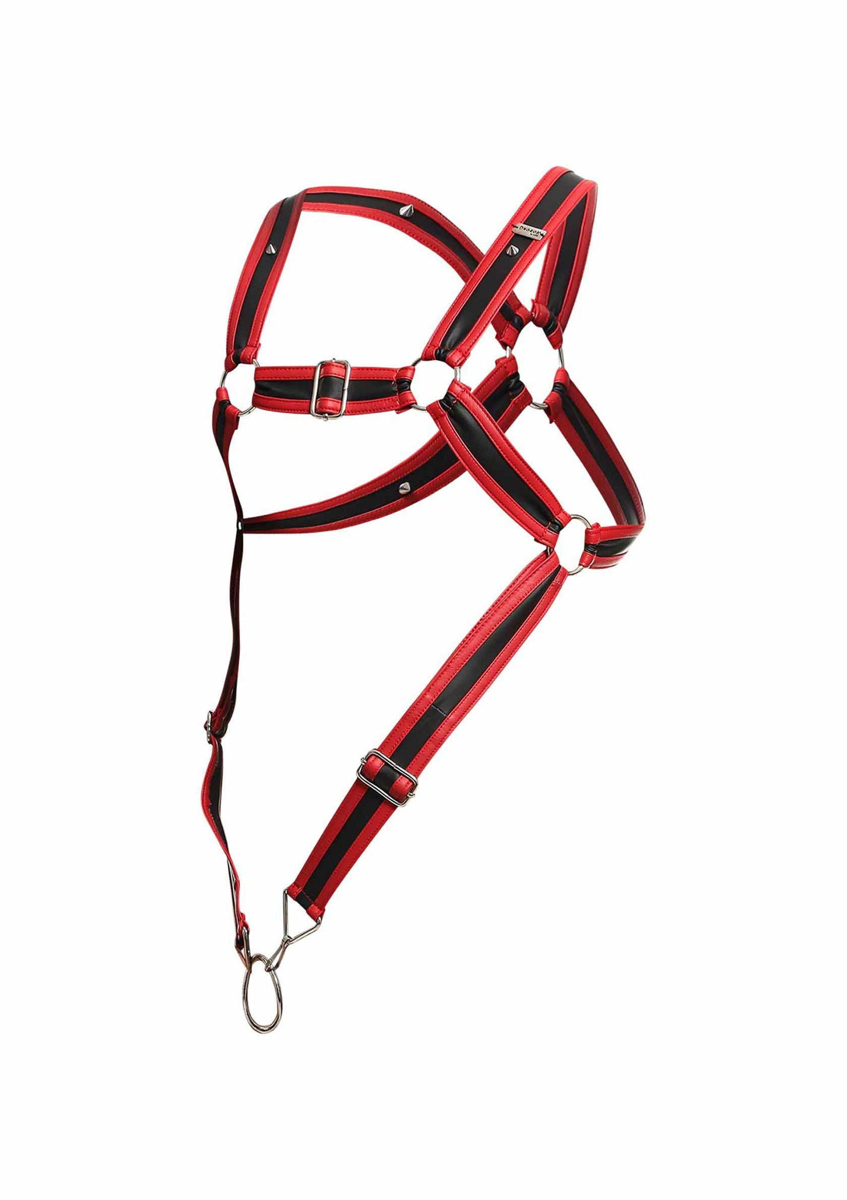 Intimo MOB Eroticwear Dngeon Cross Cockring Harness Rosso/Giallo