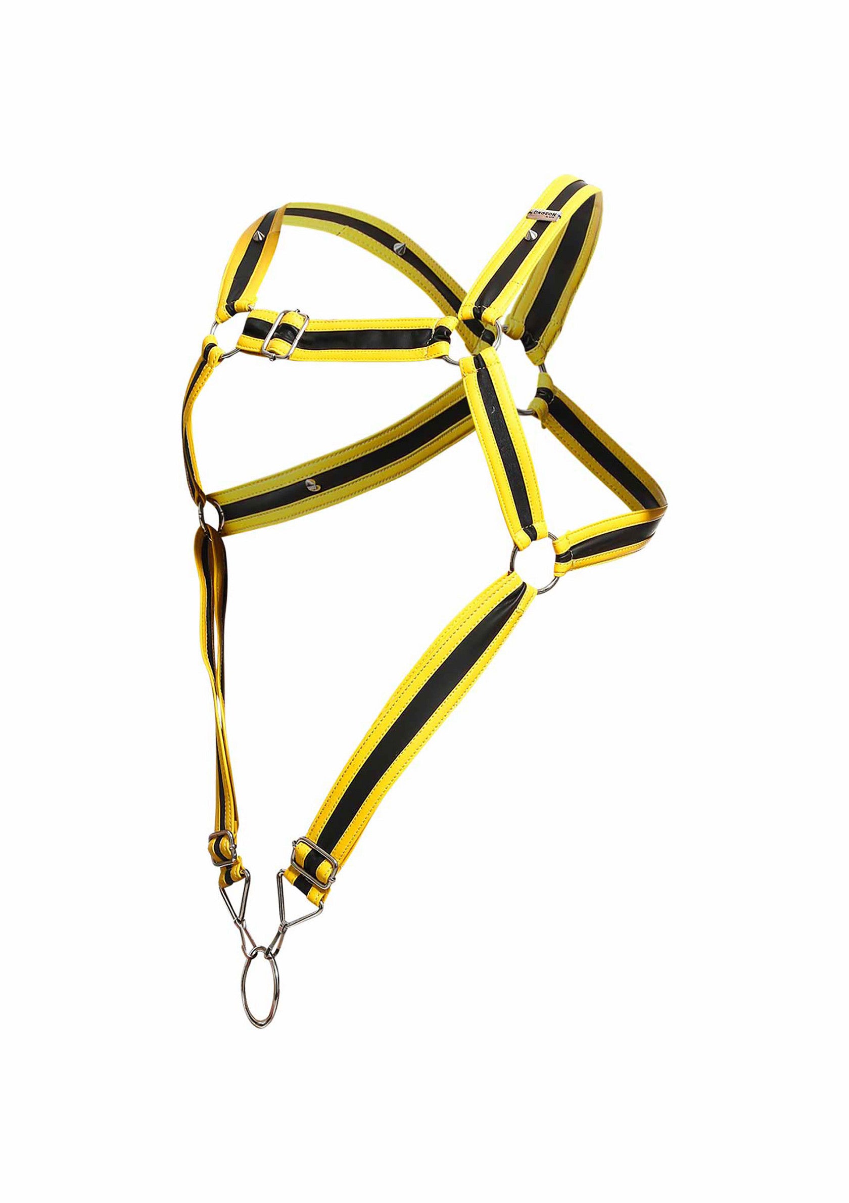 Intimo MOB Eroticwear Dngeon Cross Cockring Harness Rosso/Giallo