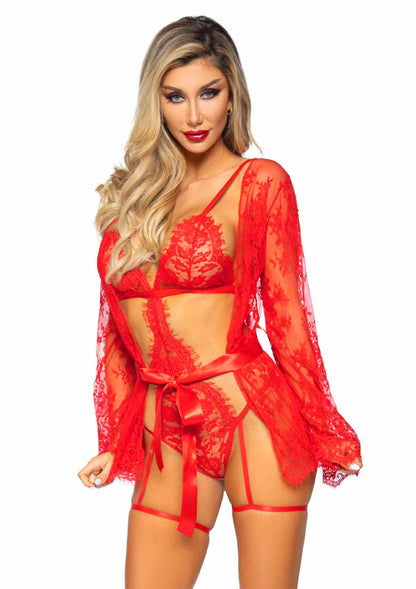 Intimo Leg Avenue Teddy, lace robe & ribbon tie