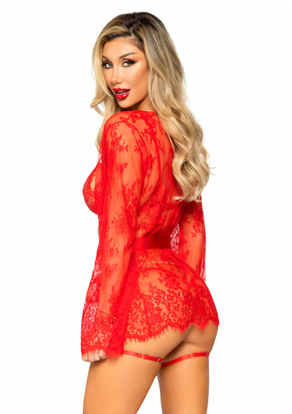 Intimo Leg Avenue Teddy, lace robe & ribbon tie