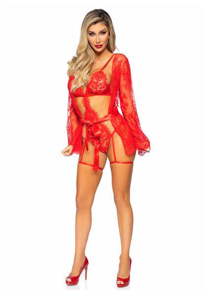 Intimo Leg Avenue Teddy, lace robe & ribbon tie