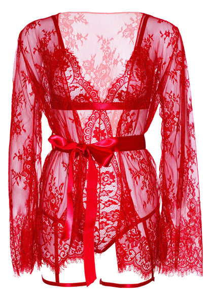 Intimo Leg Avenue Teddy, lace robe & ribbon tie